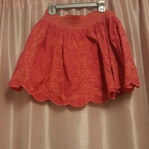 Hot pink orange embroidery stretchy skirt